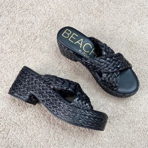 New Matisse Ocean Ave Raffia Braided Straw Chunky Block Heel Platform Sandals 9
